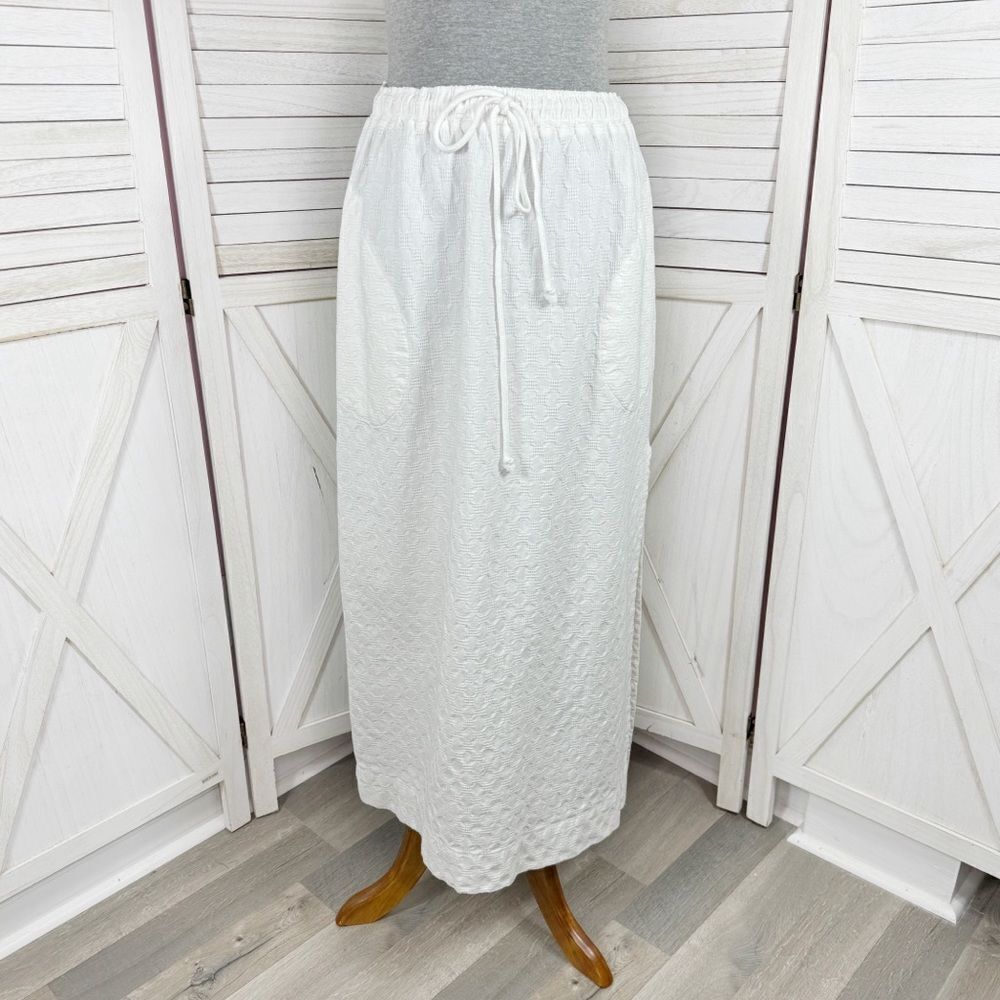Free People Textured Cotton Side Slit Maxi Skirt White Large Pockets Drawstring